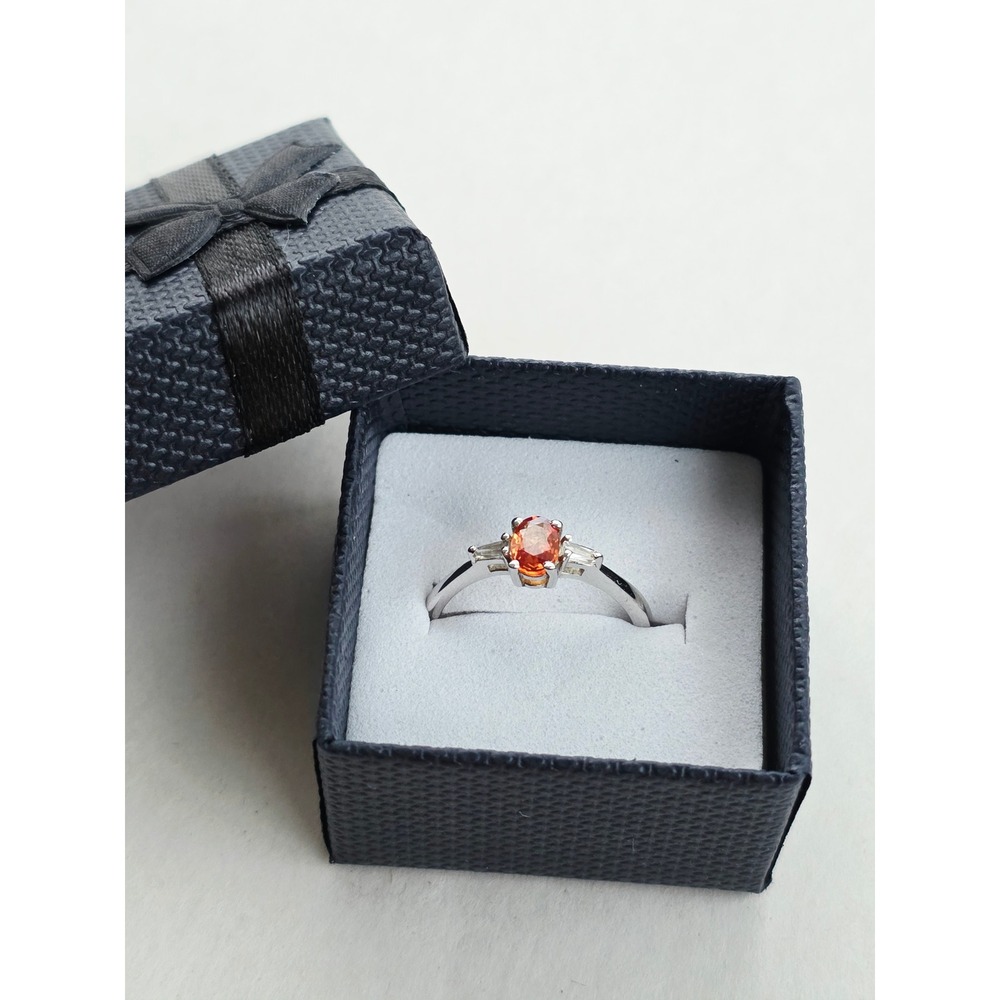 New D'Joy 925 Sterling Silver Orange Garnet Three Stone Ring Size 7 Gift for Her